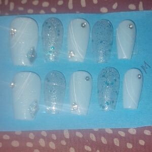Hand Crafted Blue and Silver Nail Set